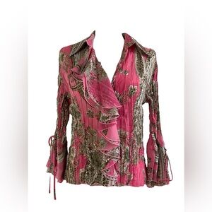 Vintage 90’s Pink Paisley Women's Ruffled Top
